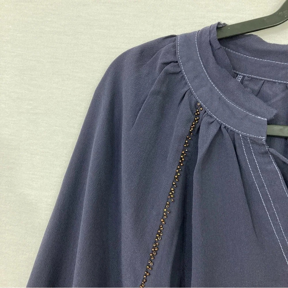 Sundance Navy Purple 100% Silk Tie Front Long Sleeve Top size Small - Picture 4 of 9